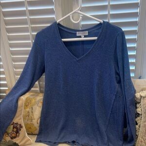 Blue V-Neck Long Sleeve Top